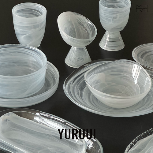 [YURUUI设计师]土耳其进口白色雪花石Alabaster云雾玻璃餐盘碗套