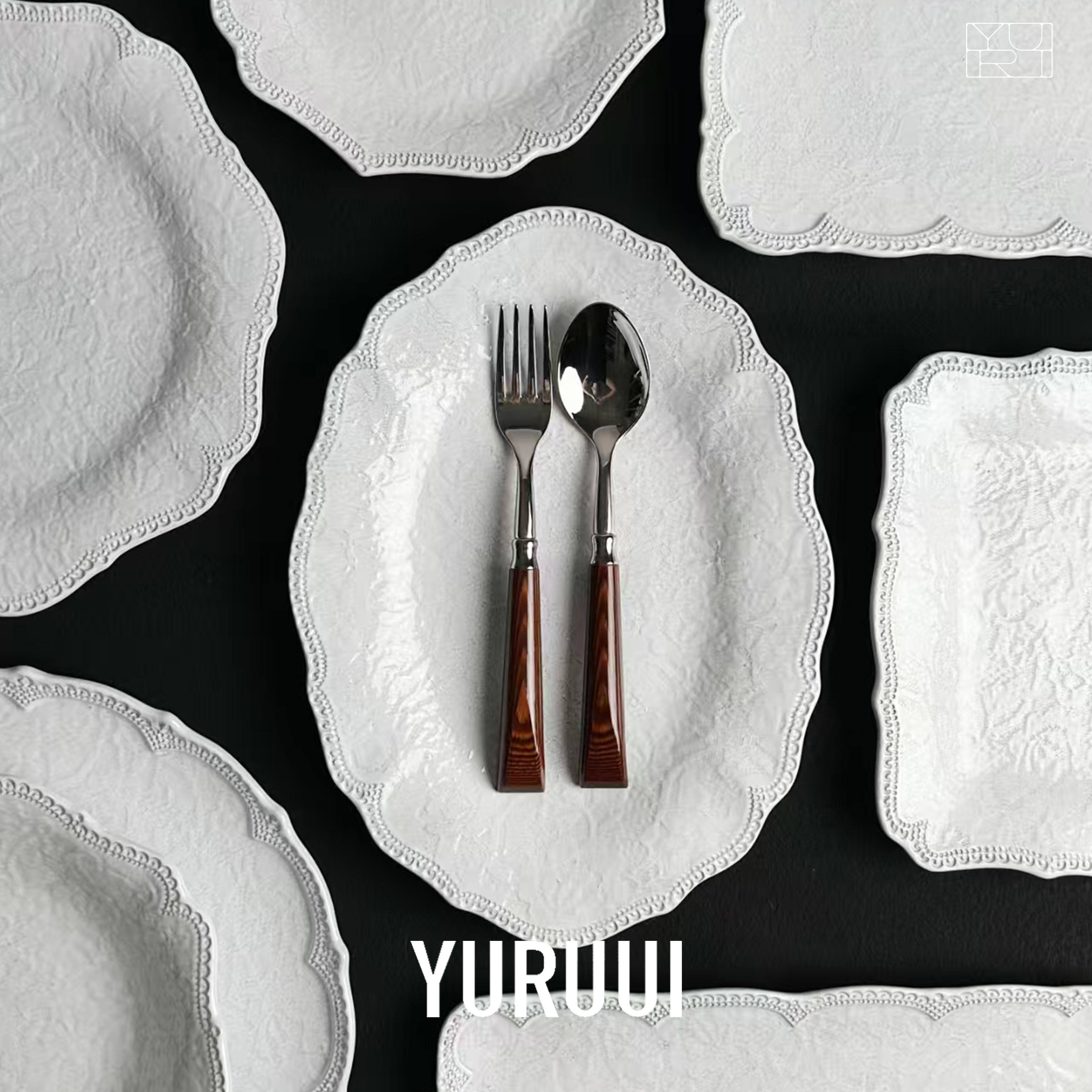 [YURUUI设计师]意大利VBC CASA 复古黑陶底纹蕾丝谷物碗晚餐盘杯