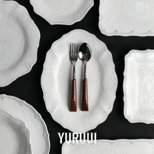 [YURUUI设计师]意大利VBC CASA 复古黑陶底纹蕾丝谷物碗晚餐盘杯