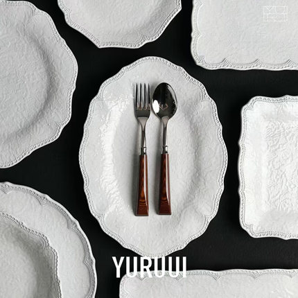 [YURUUI设计师]意大利VBC CASA 复古黑陶底纹蕾丝谷物碗晚餐盘杯