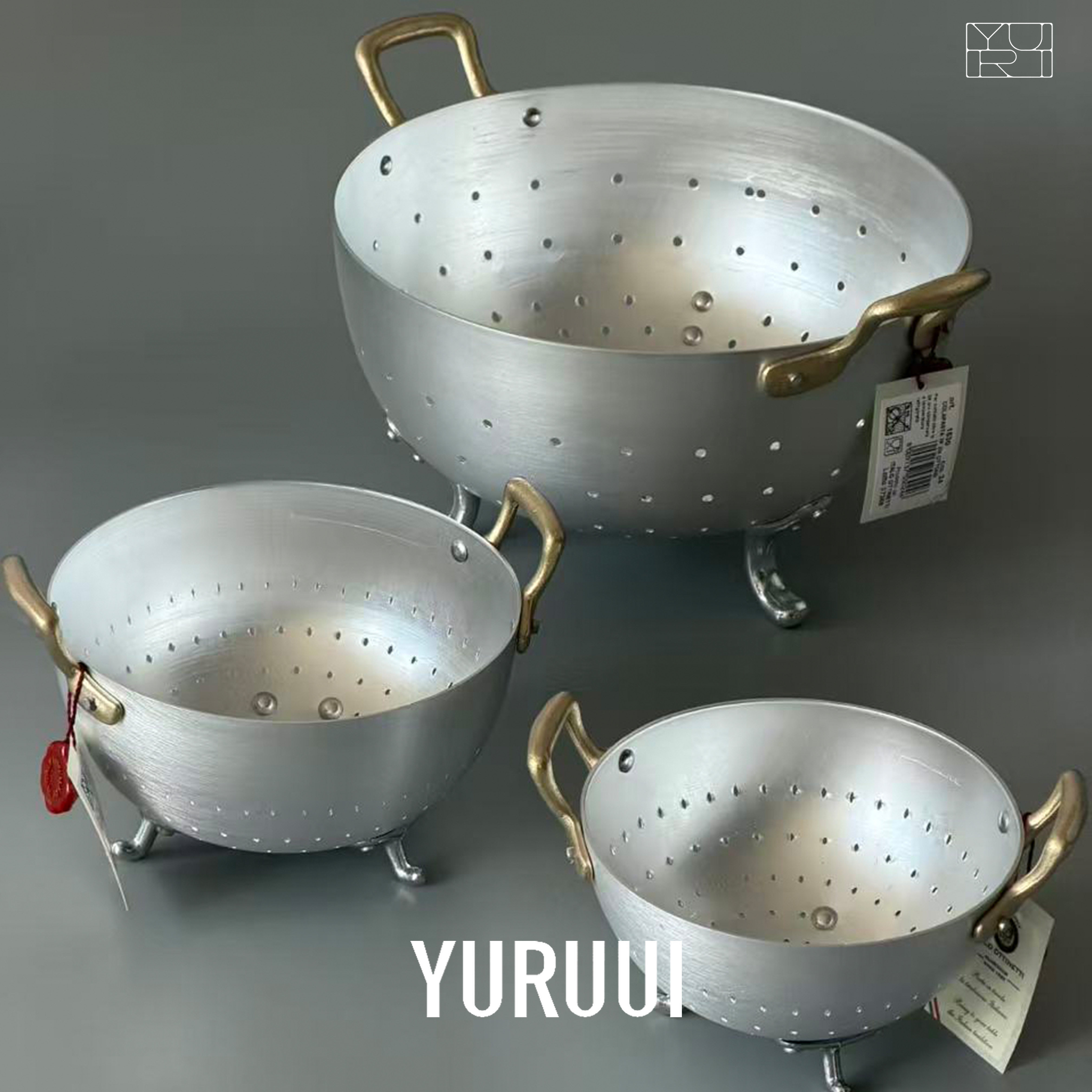 [YURUUI设计师]意大利Ottinetti复古铝制铜把手沥水篮水果蓝