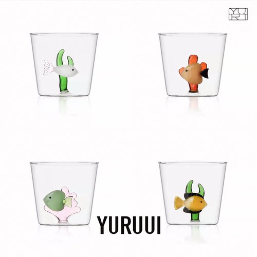 [YURUUI设计师]意大利进口高硼硅玻璃耐热珊瑚小鱼珊瑚玻璃马克杯