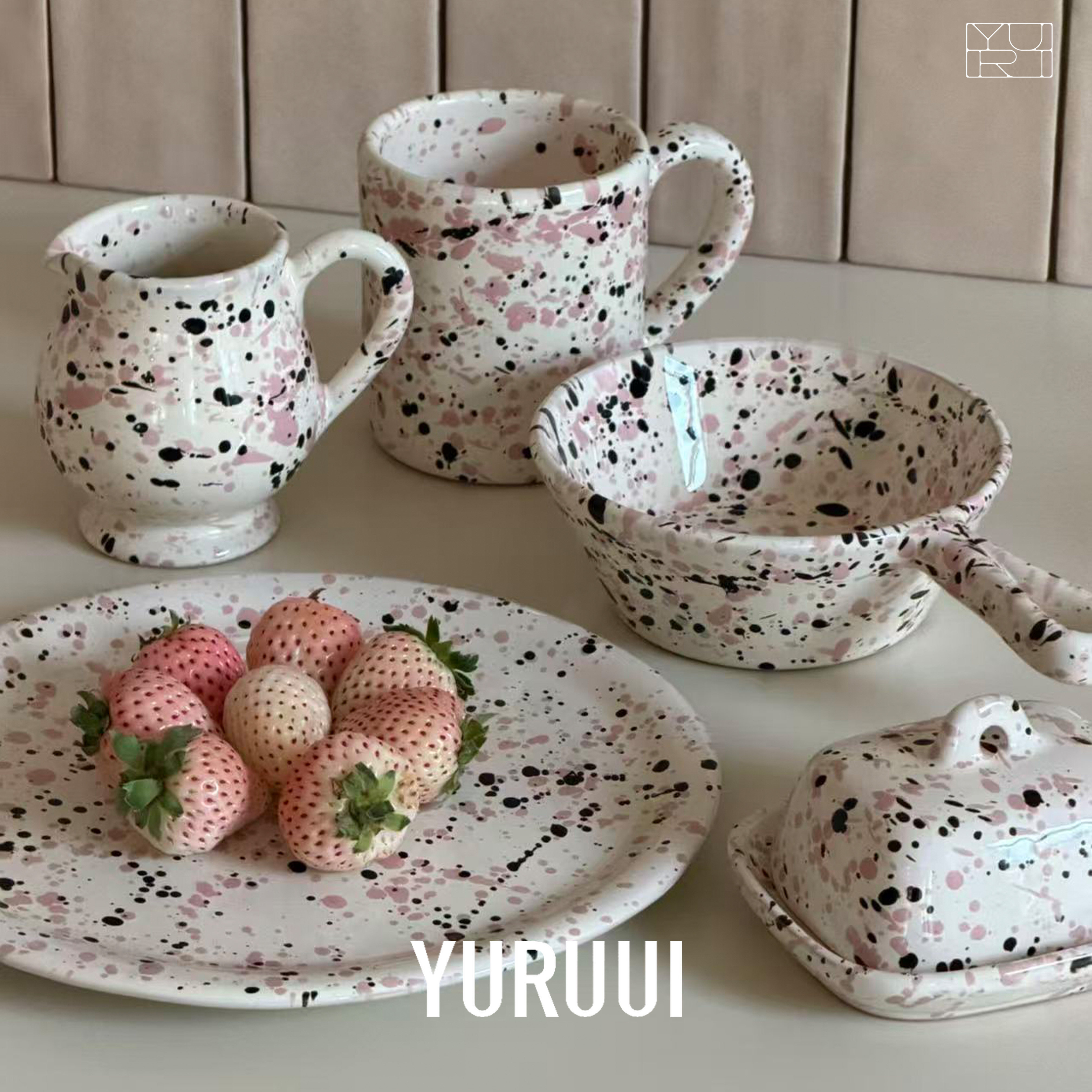 [YURUUI设计师]意大利TAPI陶瓷泼墨系列黑粉泼墨餐具盘碗马克杯,餐饮具,盘,淘宝优惠券,粉丝福利购,淘宝优惠卷