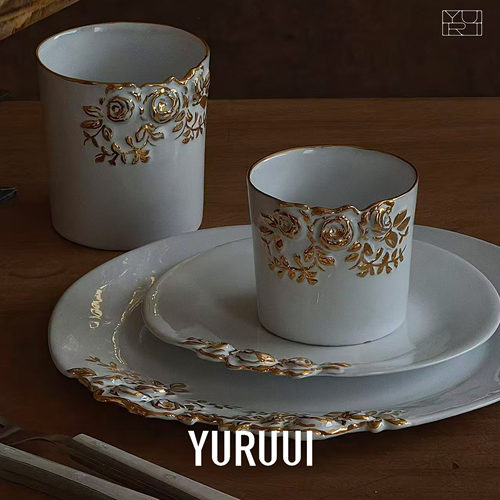 [YURUUI设计师]法国CARRON PARIS全金玫瑰手握杯甜点盘餐盘