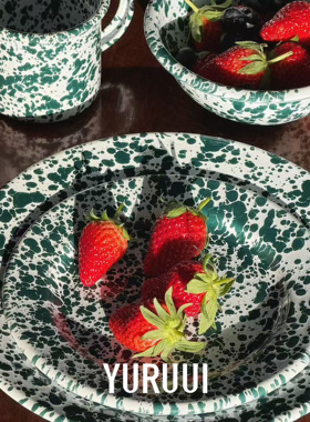 [YURUUI设计师]美国Crow Canyon经典绿色泼墨搪瓷餐具