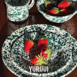 [YURUUI设计师]美国Crow Canyon经典绿色泼墨搪瓷餐具