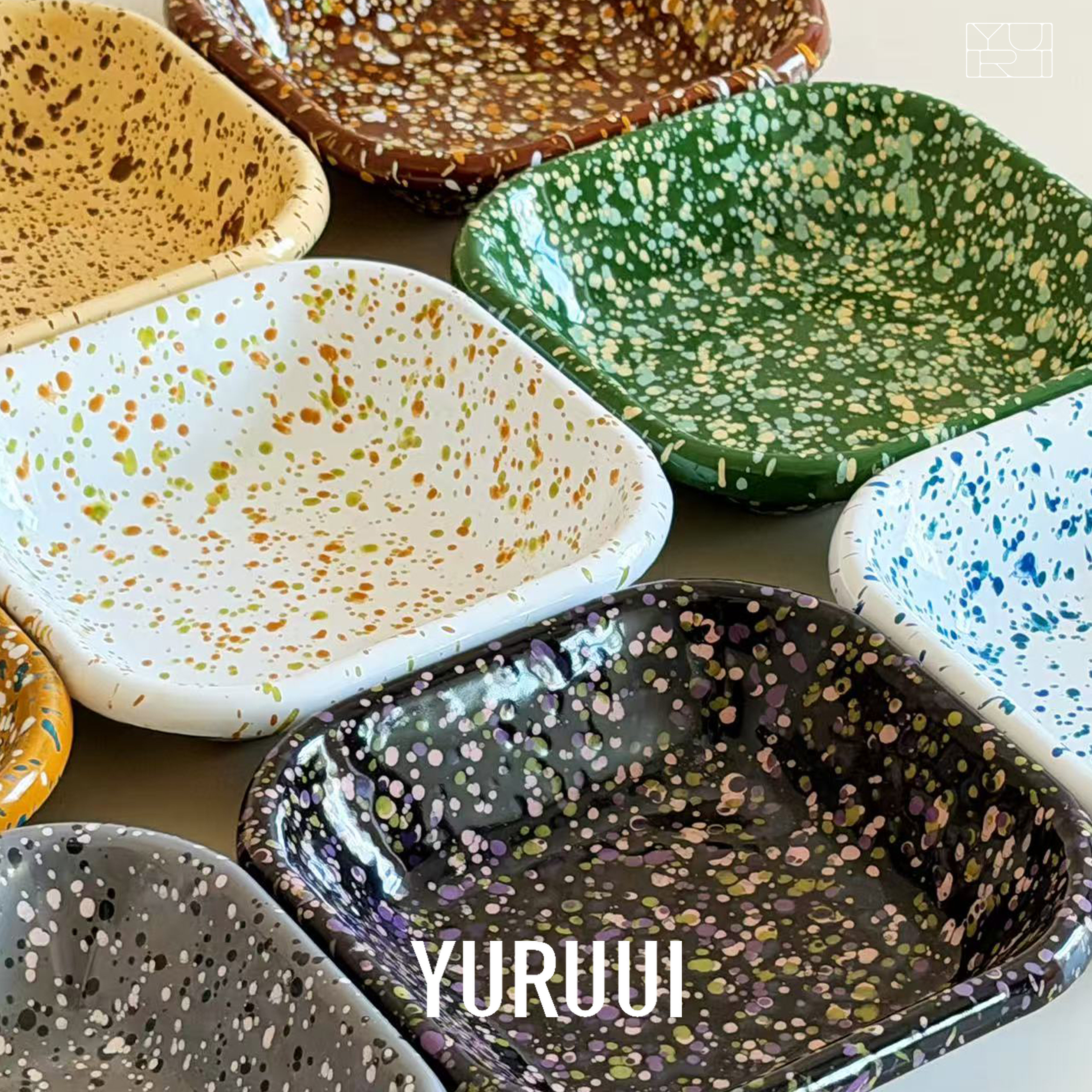 [YURUUI设计师]韩国eding泼墨搪瓷正方形小烤盘备菜盘零食盘