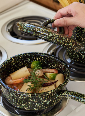 [YURUUI设计师]韩国Eding黑白星空泼墨系列搪瓷酸奶碗平盘谷物碗