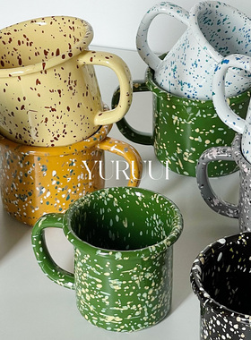 [YURUUI设计师]韩国Eding彩色泼墨搪瓷水杯马克杯家用热水杯小众