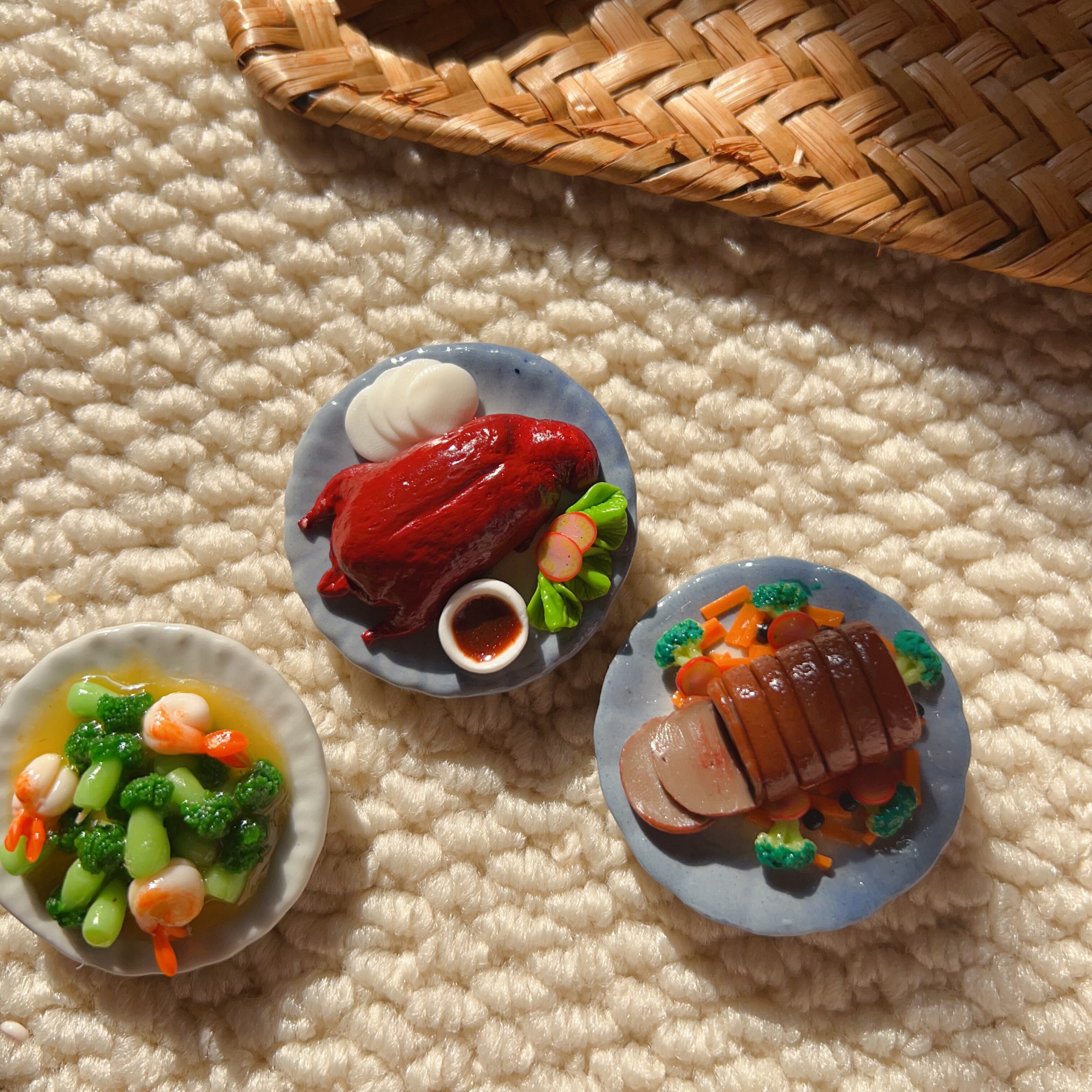 泰国新款手工粘土美食冰箱贴烤鸭泰式点心甜品咖喱蟹陶瓷创意装饰