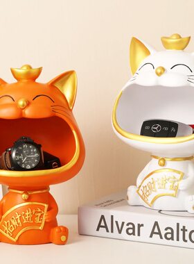 宏赫轻奢皇冠猫收纳玄关摆件
