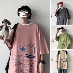 Hong Kong style cotton summer new fashion large size short shirt top for men