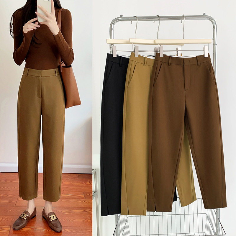女镰刀西裤高腰小个子秋装高档欧版梨形身材显瘦休闲宽松烟管新款