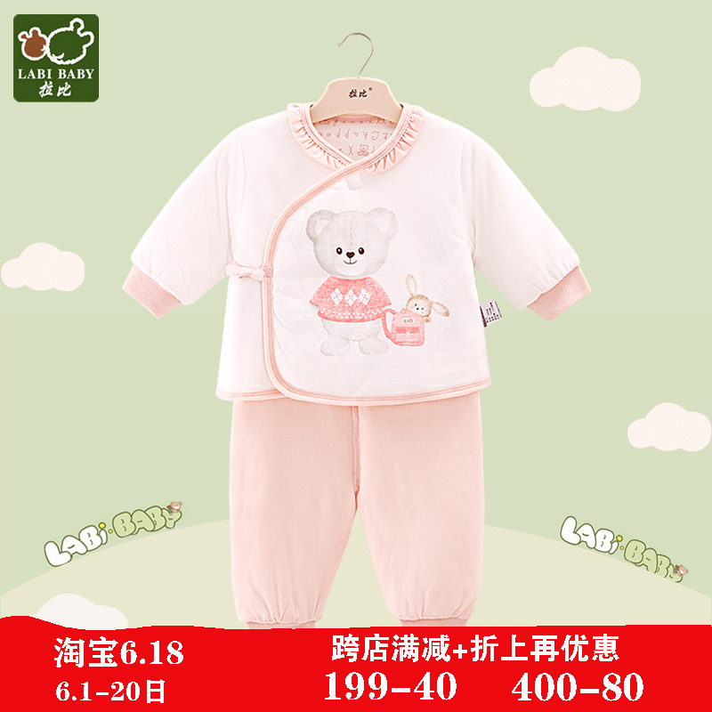 拉比2024新款秋冬新生儿婴儿男女宝宝绑带保暖夹棉套装夹棉和尚服