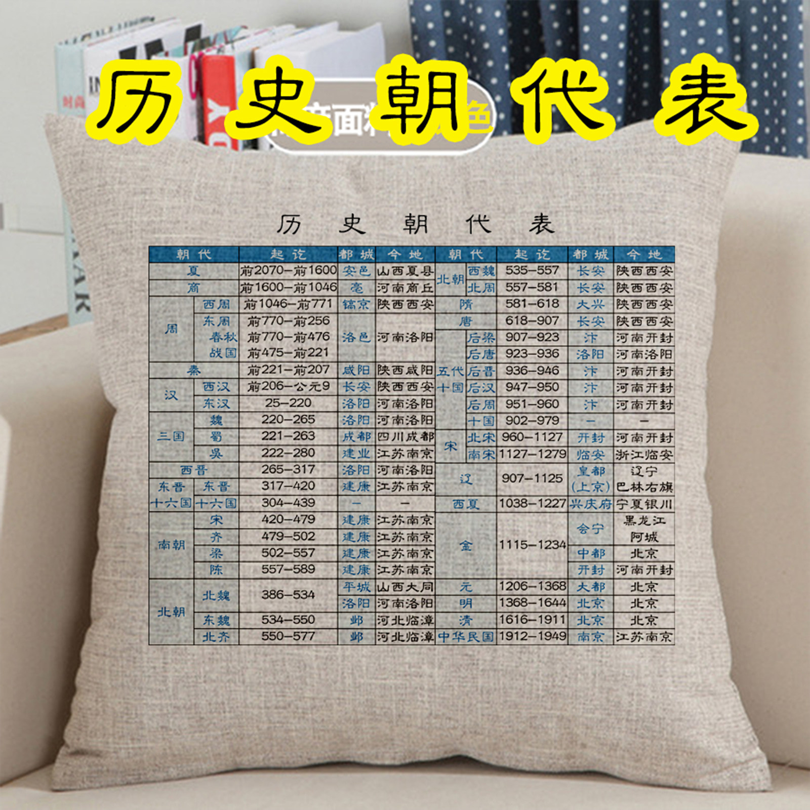 历史朝代表抱枕靠枕礼品礼物
