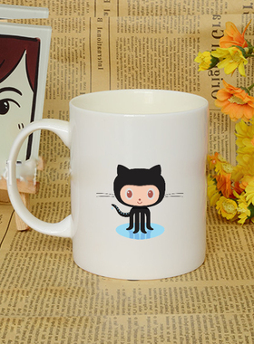 程序员礼物周边github章鱼猫杯子码农极客毫升骨瓷代码IT男猿神器