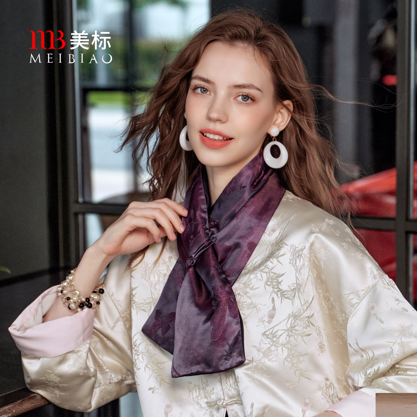 美标新款真丝围巾女冬100%桑蚕丝填充保暖加厚百搭时尚中国风围脖
