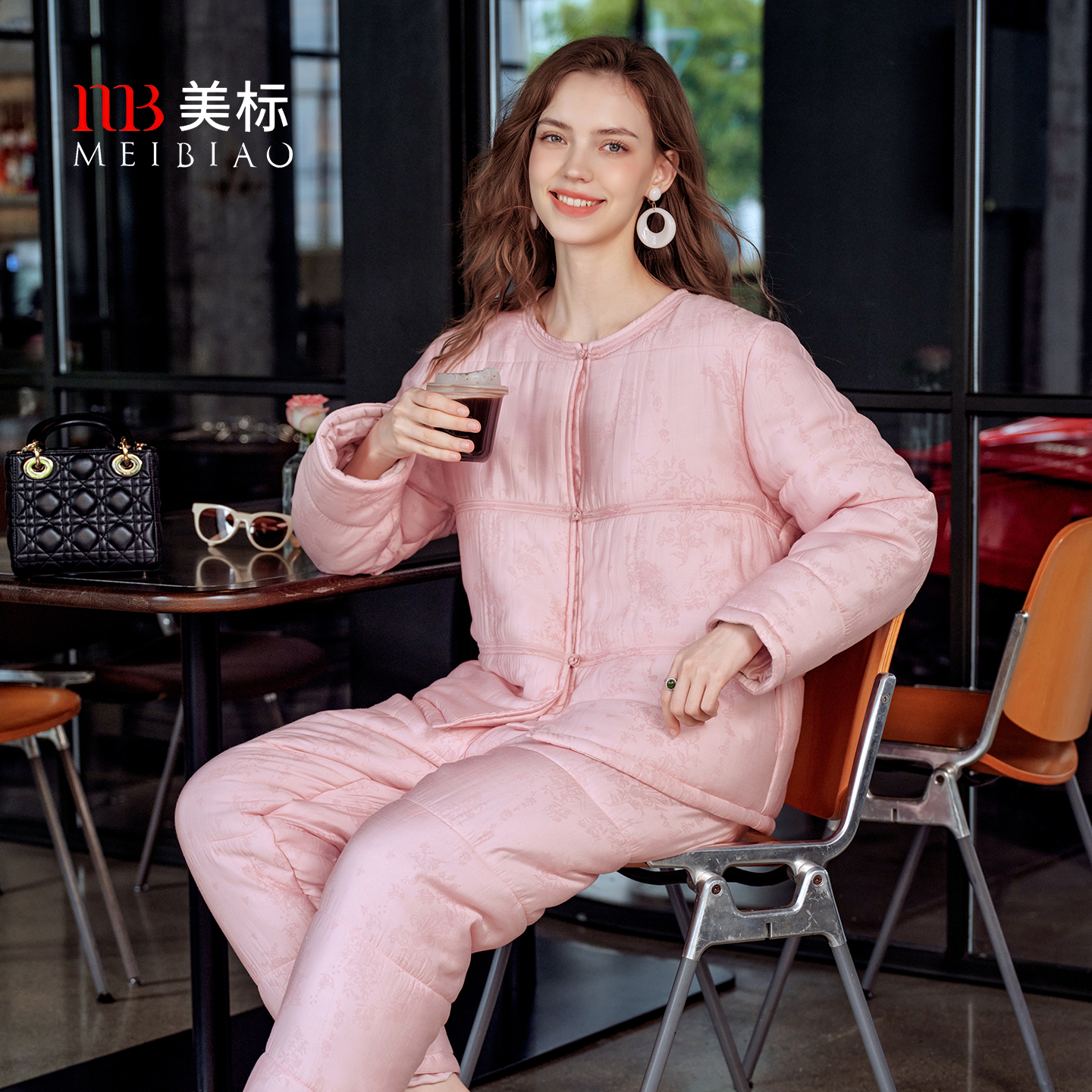 美标冬季新中式保暖夹棉睡衣套装