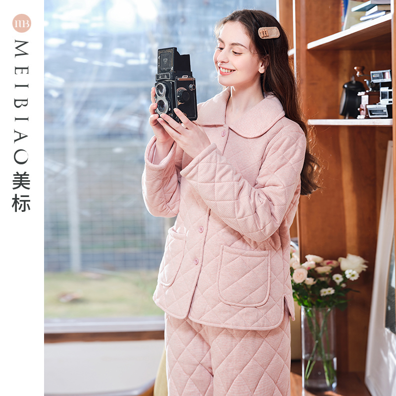 美标新款三层格子全棉质睡衣套装