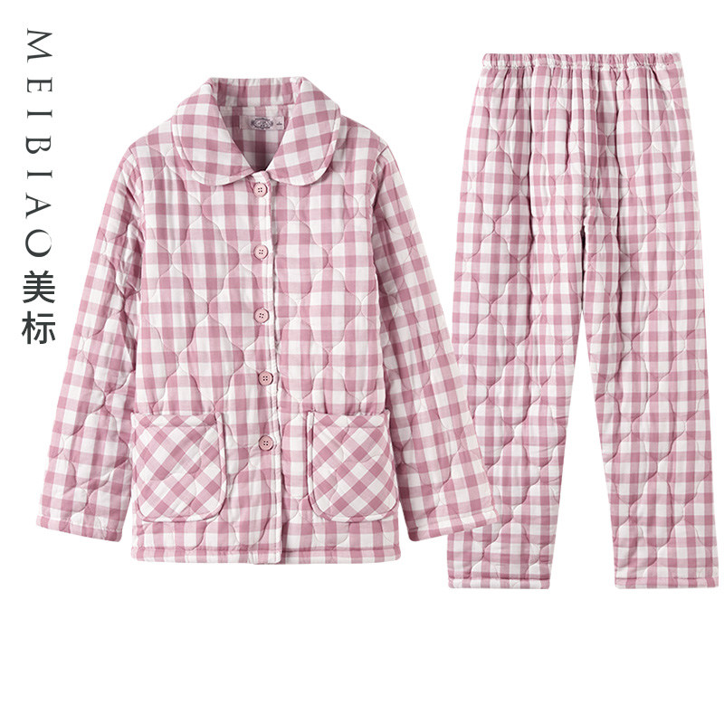 美标新款三层加厚夹棉保暖睡衣女秋冬纯棉甜美格子休闲家居服套装,女士内衣/男士内衣/家居服,睡衣/家居服套装,淘宝优惠券,粉丝福利购,淘宝优惠卷
