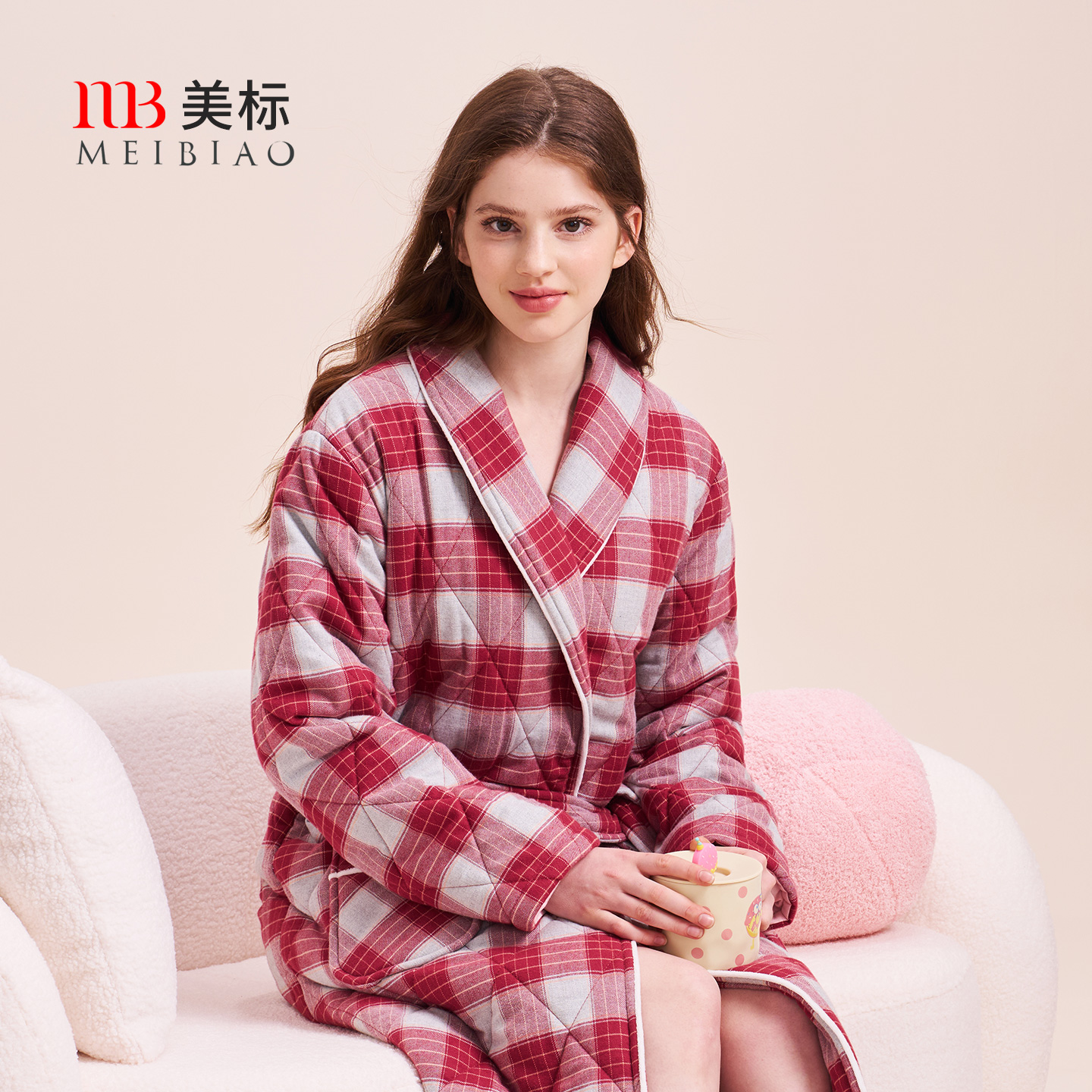 美标中长款三层夹棉睡袍女睡衣