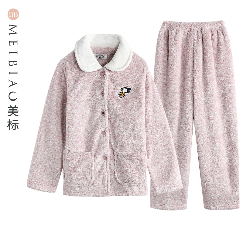 美标保暖法兰绒睡衣珊瑚绒家居服