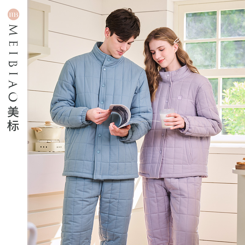 美标情侣三层加厚夹棉睡衣可外穿