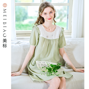 美标短袖 梭织提花全棉睡衣甜美公主风家居服 纯棉睡裙女春夏季 新款