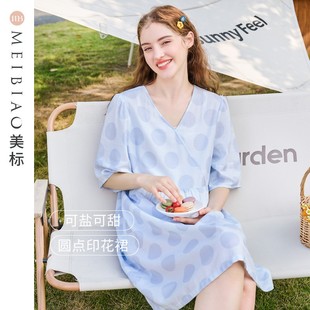 公主风睡衣女可外穿波点棉质家居服 美标新款 中袖 棉睡裙春夏季 薄款
