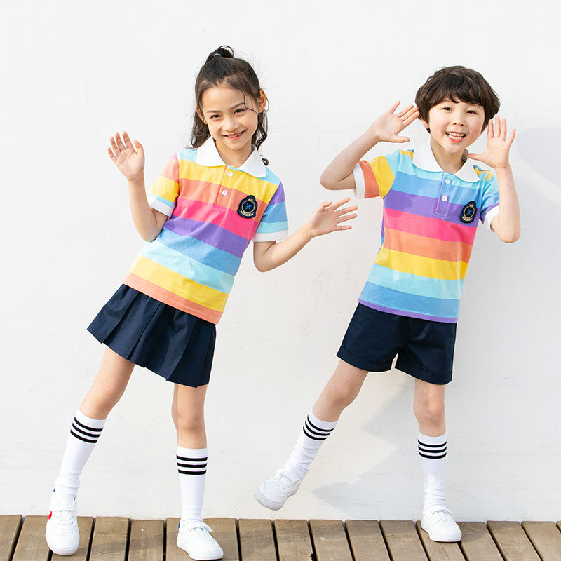 夏季新品幼儿园服棉T恤套装儿童运动班服定制中小学生毕业照校服5