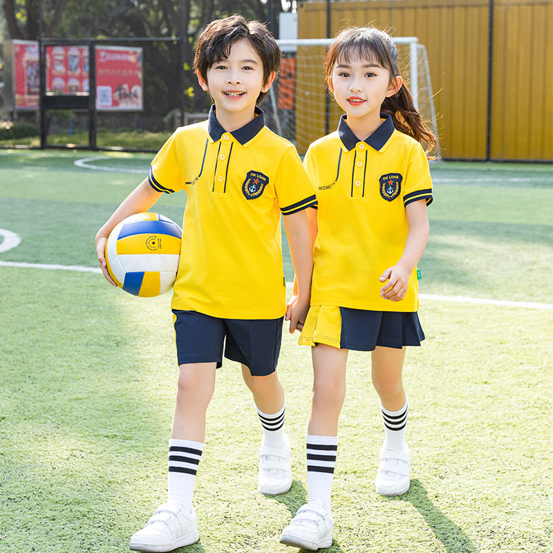 幼儿园园服夏装新款儿童校服套装一年级小学生夏季黄色班服运动服