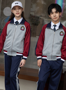 小学生校服套装三年级运动会初中生中学生班服三件套春秋装灰色