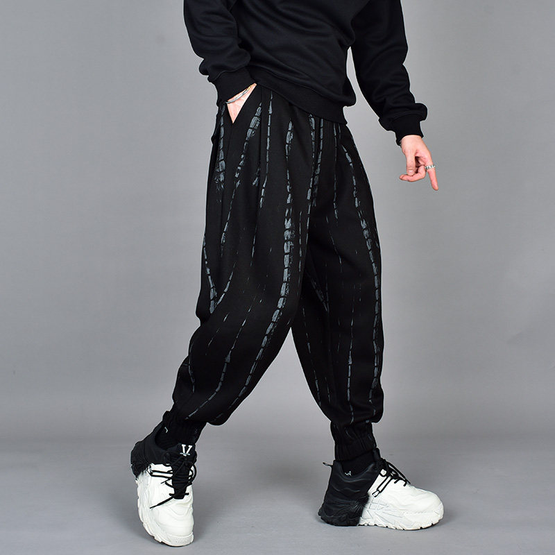 冬季新款暗黑系宽松束脚休闲裤男潮牌印花条纹百搭痞帅小脚哈伦裤,男装,休闲裤,淘宝优惠券,粉丝福利购,淘宝优惠卷