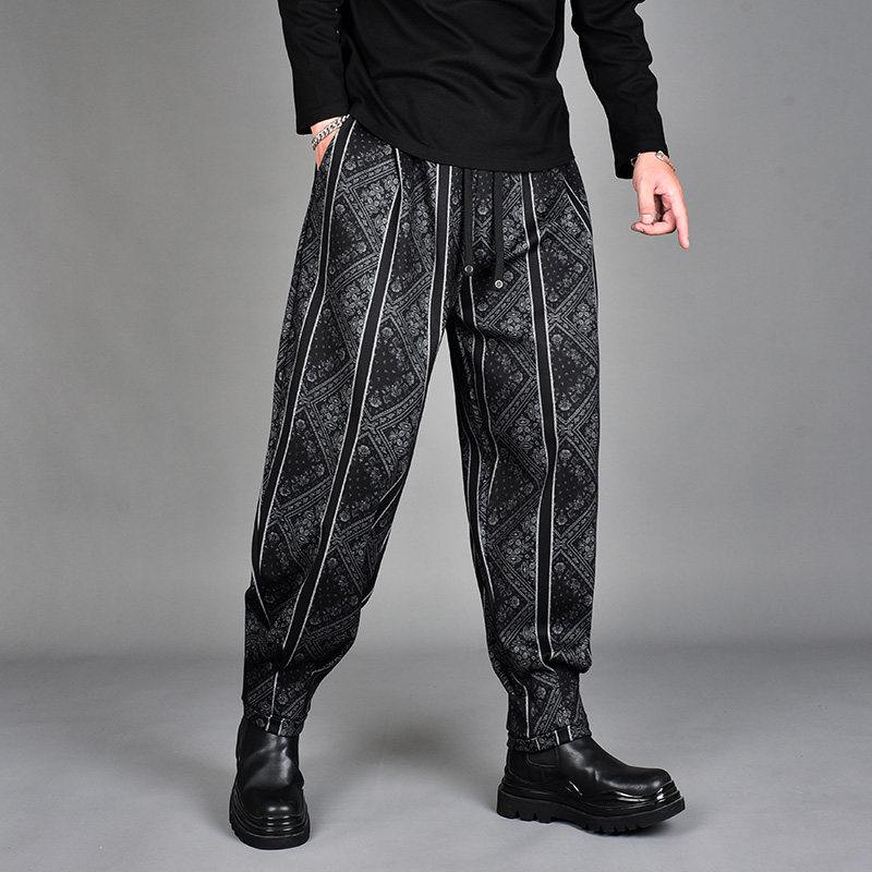 2025冬季新款男潮流撞色印花条纹宽松小脚哈伦裤潮牌垂感休闲长裤,男装,休闲裤,淘宝优惠券,粉丝福利购,淘宝优惠卷