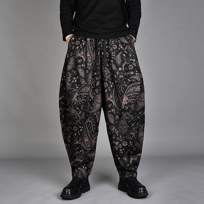 暗黑腰果花宽松大码哈伦裤男