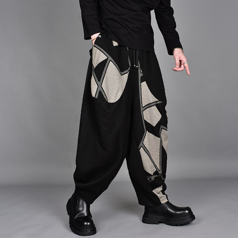 2025冬季新款潮牌拼接撞色垂感小脚休闲裤男暗黑系宽松大码哈伦裤,男装,休闲裤,淘宝优惠券,粉丝福利购,淘宝优惠卷