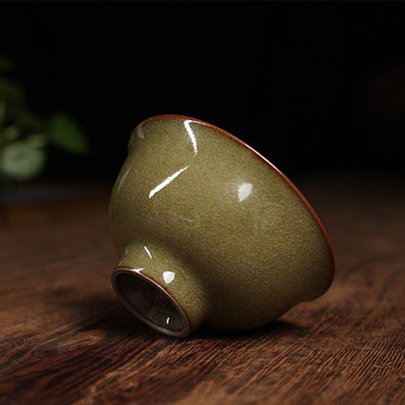 龙泉市青瓷 王文鱼籽纹主人杯 百圾碎品茗杯功夫茶杯陶瓷冰裂建盏