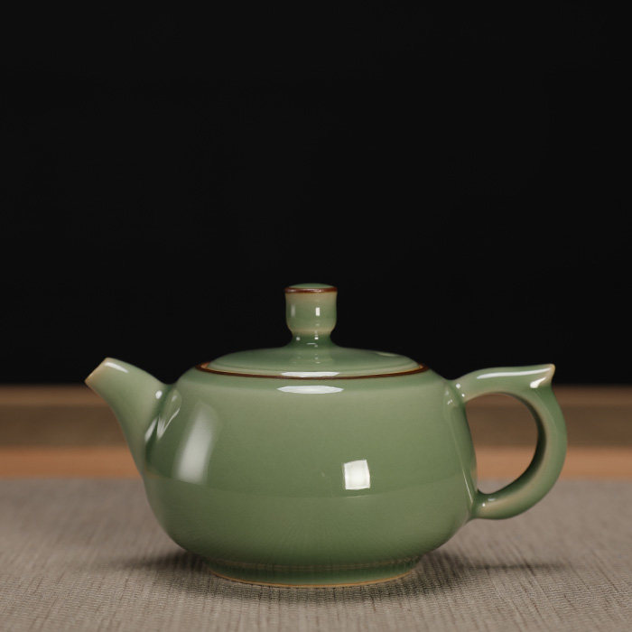 龙泉市青瓷林敏手工弟窑粉青茶壶茶具陶瓷泡茶器小号单壶球孔过滤