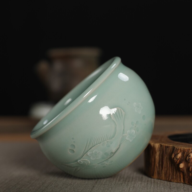 弟窑青瓷陶瓷手工茶杯