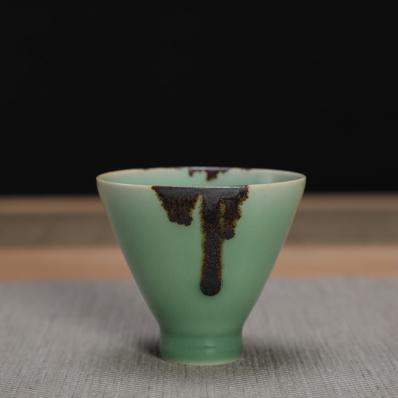 黄长伟纯手工弟窑梅子青茶杯斗笠杯功夫茶具龙泉窑青瓷陶瓷主人杯