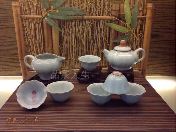 台湾衡连茶具专柜正品汝窑天青开片棱瓣茶壶茶海8入功夫茶组礼盒