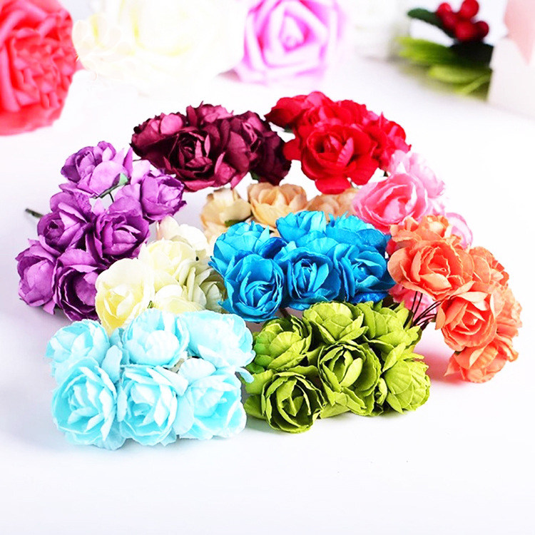 杜鹃花喜糖盒花环配件 DIY花头仿真纸花大玫瑰花装饰花礼盒配件