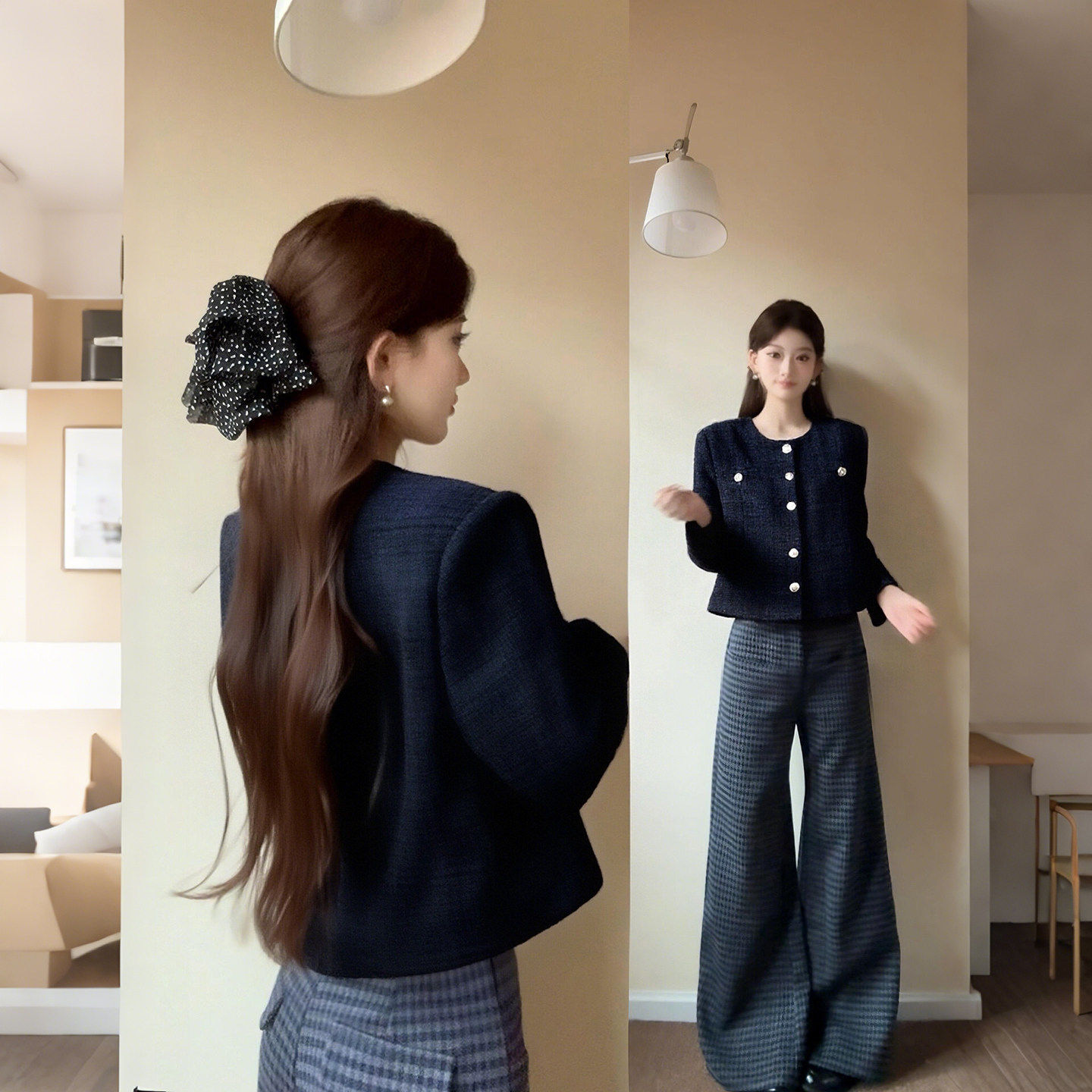 藏蓝色正肩短款小香风千金外套女款秋冬季小个子上衣春天韩系穿搭