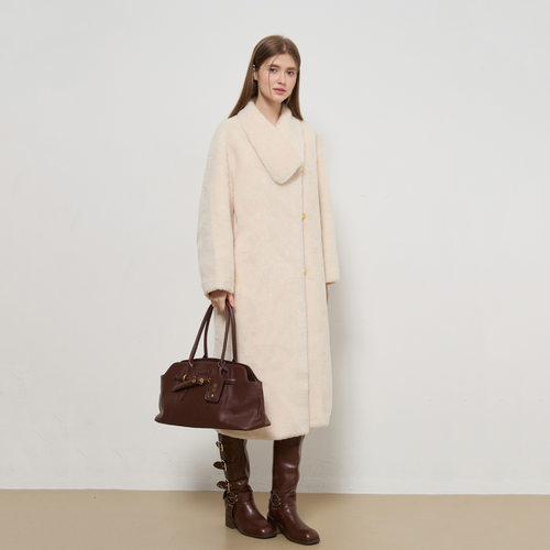 夏稚 2025新款贵气名媛气质皮毛一体羊羔毛长款环保皮草毛毛外套