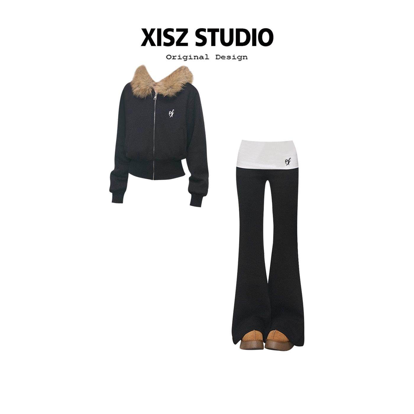 美式连帽大毛领拉炼卫衣外套女高腰翻边微喇休闲裤秋季穿搭一整套,个性定制/设计服务/DIY,棉服工装,淘宝优惠券,粉丝福利购,淘宝优惠卷