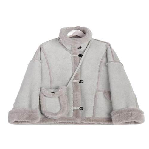 2025秋冬新款加绒加厚羊羔毛外套女宽松皮毛一体设计感保暖上衣