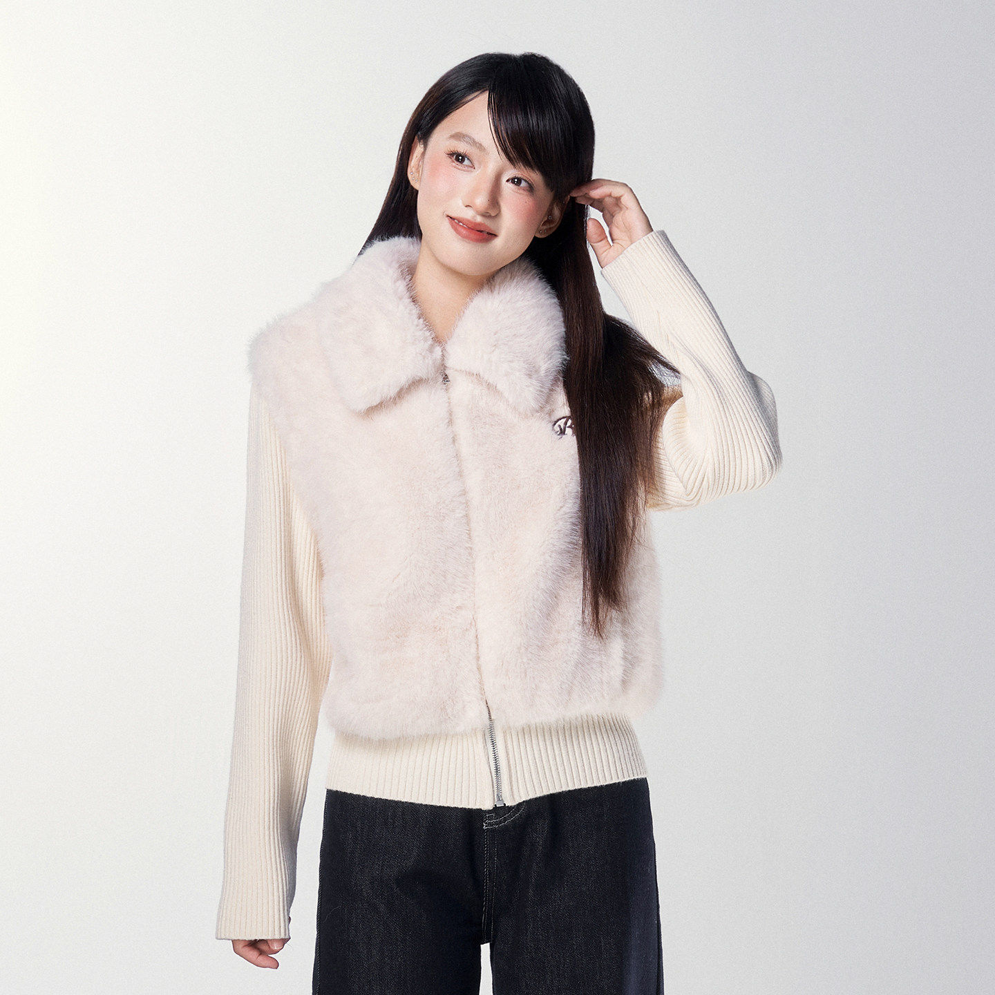 BUBBLELEY 秋冬毛毛针织拼接设计感外套保暖假两件马甲加厚上衣女,个性定制/设计服务/DIY,棉服工装,淘宝优惠券,粉丝福利购,淘宝优惠卷