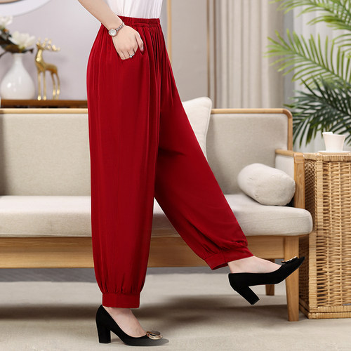 民族风高腰阔腿加大灯笼裤防蚊裤