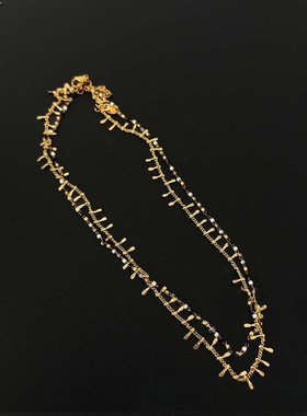 法式叠戴流苏2合一项链不掉色防水防汗咖啡金色浓烈项链