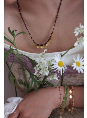 法式手编不掉色圆片片编织中长项链